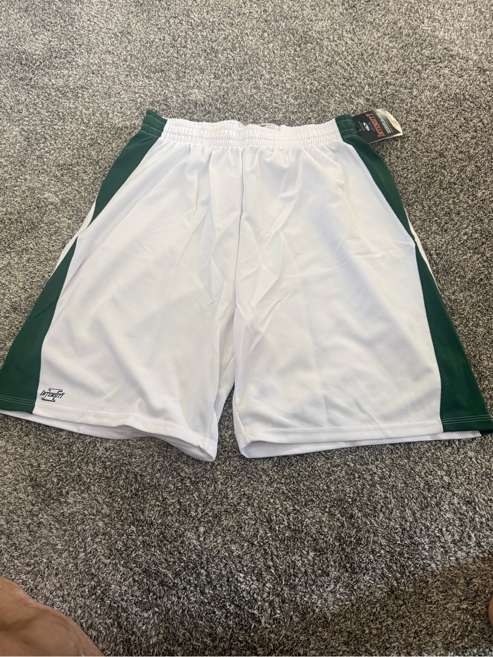 White & Green Men’s Athletic Shorts / no pockets